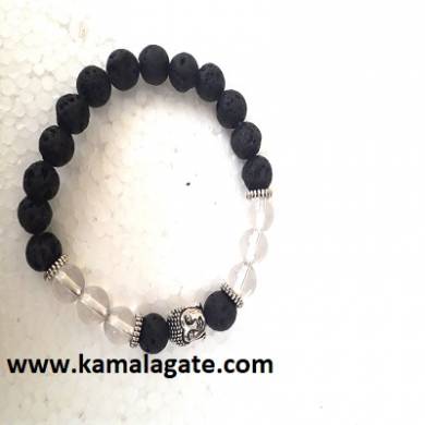 Crystal Quartz With Lava Stone Bhuddha Bracelets