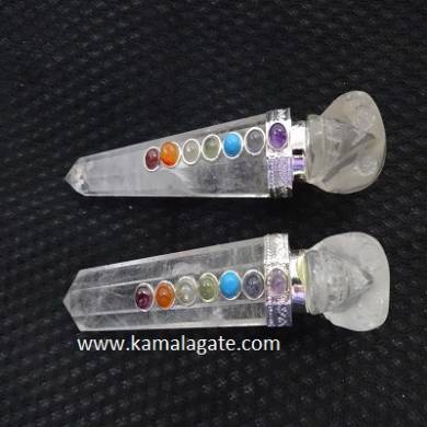 Crystal Quartz Healing  Wand With Crystal Skulls