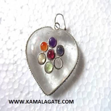 Crystal quartz Seven Chakra stone embedded Heart pendant