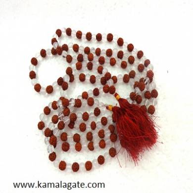 Crystal Quartz & Rudraksha 8mm beads Jap Mala
