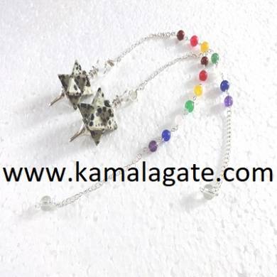 Dalmation Jasper Merkaba Star Pendulum With 7Chakra Chain