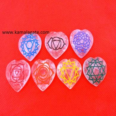 Engraved Crystal Quartz Colorful Heart Shape Chakra Sets