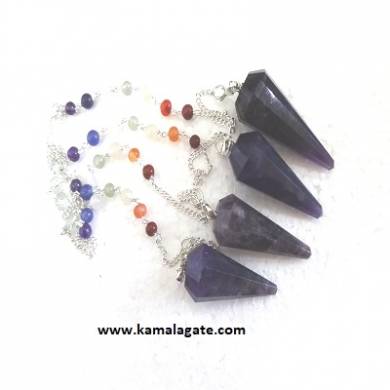 Faceted Amethyst Pendulums With Chakra Chain