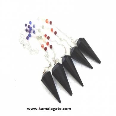 Faceted Black Jasper Pendulums With Chakra Chain