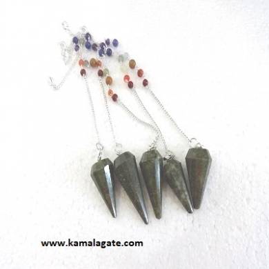 Facete Grass Jasper Pendulums With Chakra Chain