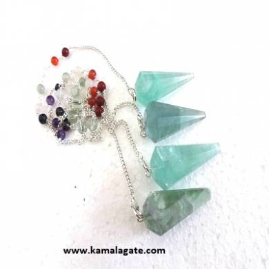 Faceted Green Flourite Pendulums With Chakra Chain