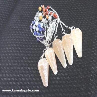 Faceted Orange Senolite Pendulums With Chakra Chain