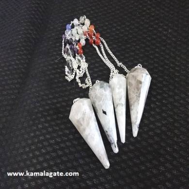 Faceted Rainbow Moonstone  Pendulums With Chakra Chain
