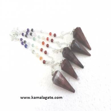 Faceted Red  Tiger Eye Pendulums With Chakra Chain