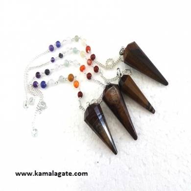 Faceted Tiger Eye Pendulums With Chakra Chain