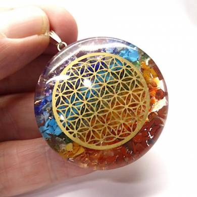 7 Chakra Orgonite Pendant with Flower of life