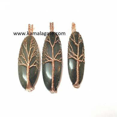 Black Agate Tree Of Life Copper Wire Wrap Pendant