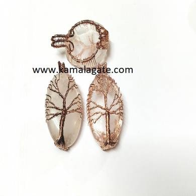 Crystal Quartz Tree Of Life Copper Wire Wrap Pendants