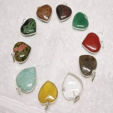 Gemstone Heart Shape Pendant With Metal Fram