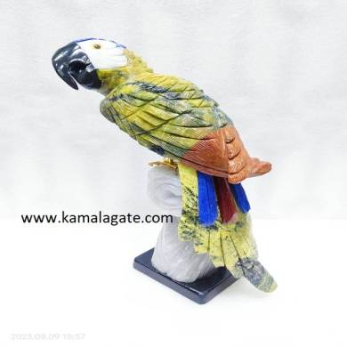 Gemstone Yellow Carved Parrot Statue Scuplture With Stand