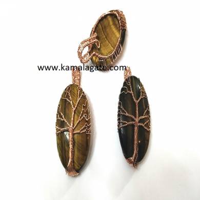 Tiger Eye Tree Of Life Copper Wire Wrap Pendant