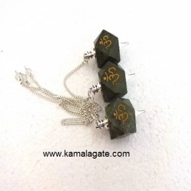 Grass Jasper Hexagon Om Engraved Pendulum