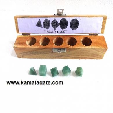 Green Aventurine Five Pieces Geometry Sets With Wooden Box
