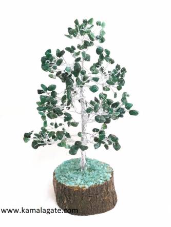 Green Aventurine Gemstone Chips Tree with Metal Roots