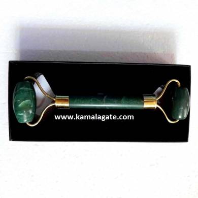 Green Aventurine Gemstone Massage Roller With Box (Golden)