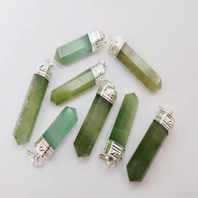 Green Aventurine Crystal Point Silver Cab ;Pendant