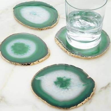 Green Agate Coasters 3-4 inch With Electroplating