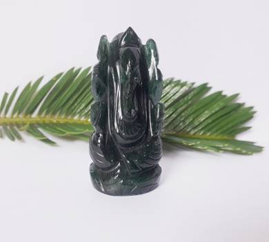 Green Mica Agate Gemstone Carved Ganesha