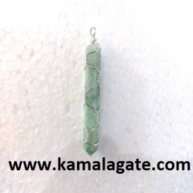 Green Quartz Single Point Wire Wrap Pendants (Silver)