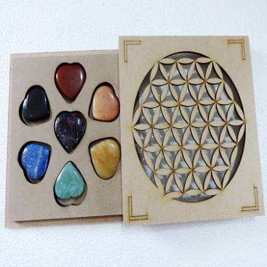 Seven Chakra Gems Heart Shaped Chakra set with Wooden Box 