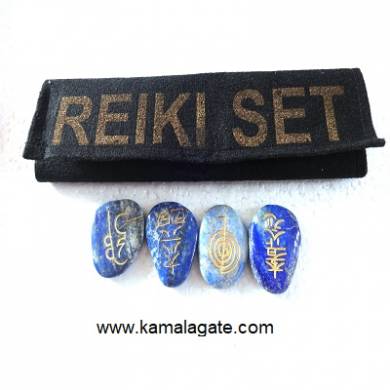 Engraved Lapiz Lazuli Reiki sets With Valvet Purse