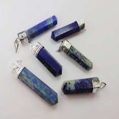 Lapiz Lazuli Gemstone Silver Cab Crystal Point Pendant