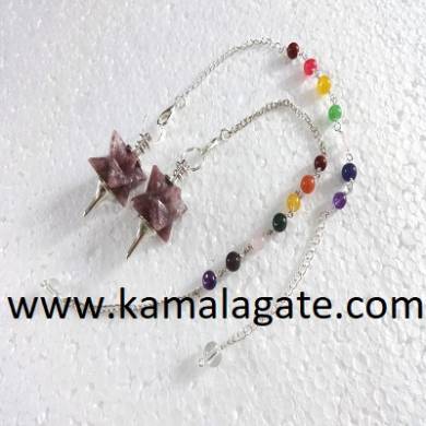 Lepidolite Merkaba Star Pendulum With 7Chakra Chain