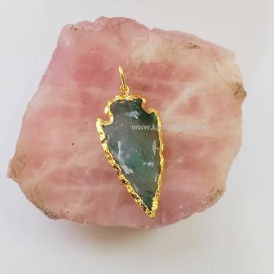 Moss Agate Gemstone Arrowhead Electroplated Pendants