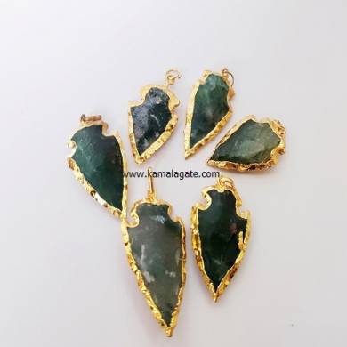 Moss Agate Arrowhead Electroplated Pendants