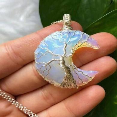 Opalite Gemstone Handcrafted Moon Shape Tree of life Pendant