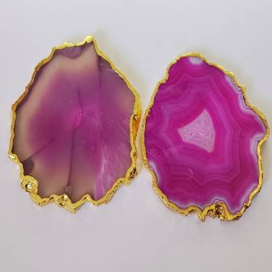 Pink Agate Cpaster with Golden Electroplaring Agate Slices