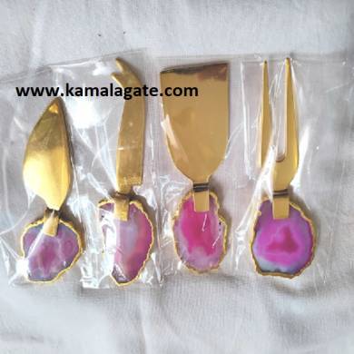 Pink Onyx Of 4 Pcs Cutlery Sets With Golden Electroplating Table decore product