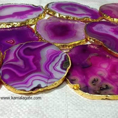 Pink agate 3inch electroplated coasters wholesale