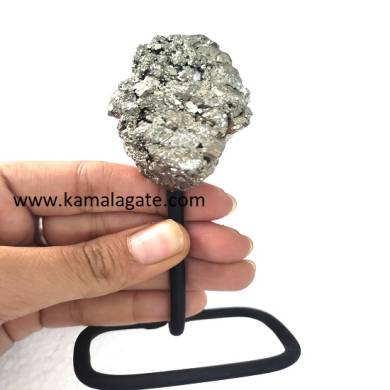 Natural Pyrite Stone Crystal display with metal stand