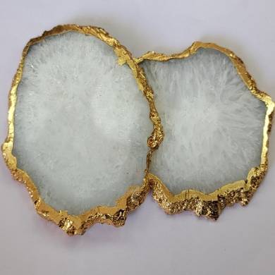 White Agate Coaster With Golden Electroplating Agate Slices