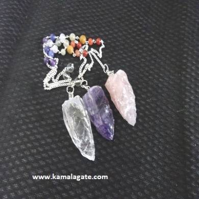 R.A.C Gemstone Cluster Pendulums With Chakra Chain