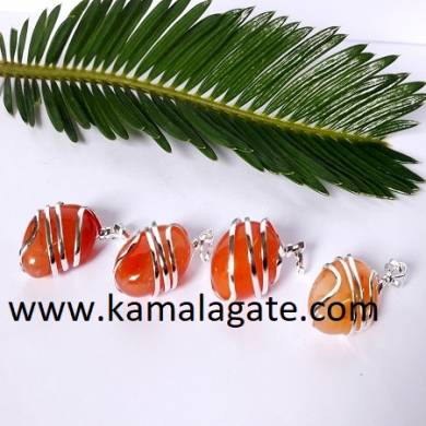 Red Carnelian Tumble Coil Wrap Pendants