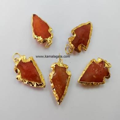 Red Carnelian Gemstone Arrowhead Golden Electroplated Pendant