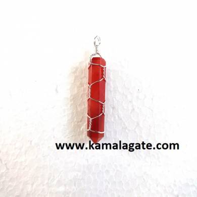 Red Carnelian Single Point Wire Wrap Pendants (Silver)