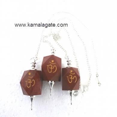 Red Jasper Hexagon Om Engraved  Pendulum (SILVER)