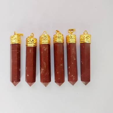 Red Jasper Crystal Point Golden Metal cab Pendant