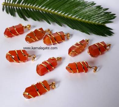 Red Carnelian Golden Coil Wrap Pendants