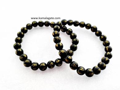 Reiki Black Onyx Om Mani Padma Engraved Hum Bracelets