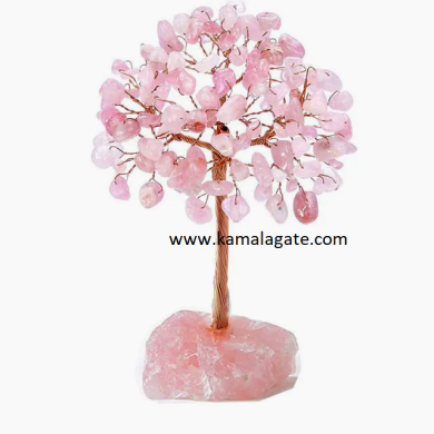 Rose Quartz 100 Beads Gemstone Copper Wire Tree With Rose Quartz Base Rose Quartz 100 Beads Gemstone Copper Wire Tree With Rose Quartz Base