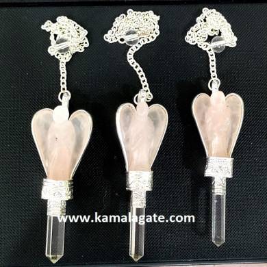 Rose Quartz Angel Pencil Point Pendulum & Pendants With Chain